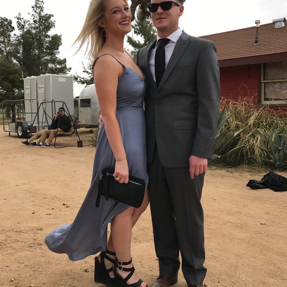 Blue satin Gianni Bini wrap dress